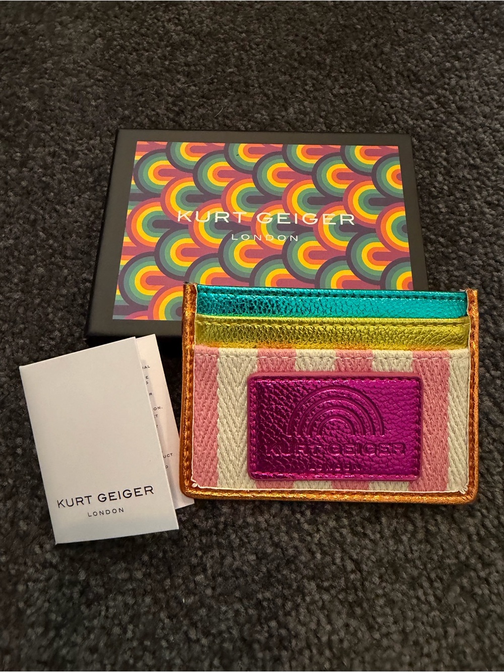 Kurt Geiger London Metallic Rainbow Stripe Canvas Southbank Card Holder